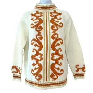 Donnkenny Vtg 60-70s Cream Orange Heavy Knit  
Sweater Size M Fisherman
